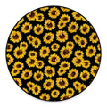 Black Sunflower Pattern Print Round Floor Mat