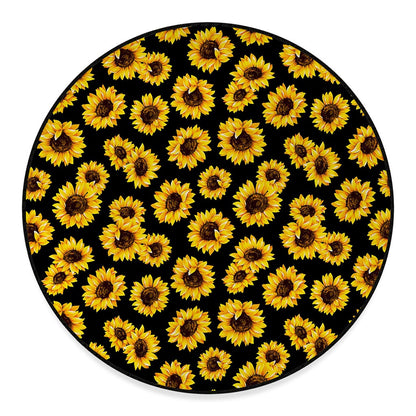 Black Sunflower Pattern Print Round Floor Mat