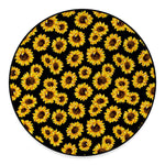 Black Sunflower Pattern Print Round Floor Mat