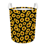 Black Sunflower Pattern Print Round Laundry Basket
