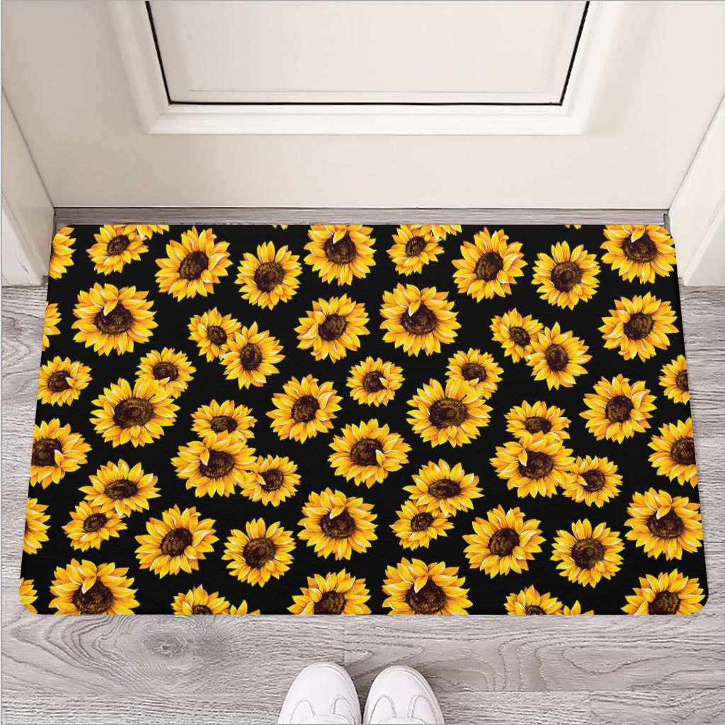 Black Sunflower Pattern Print Rubber Doormat