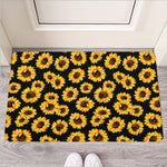 Black Sunflower Pattern Print Rubber Doormat