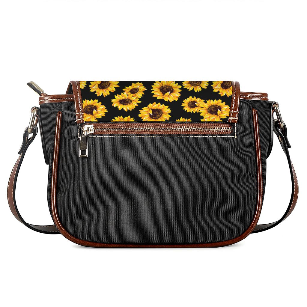 Black Sunflower Pattern Print Saddle Bag