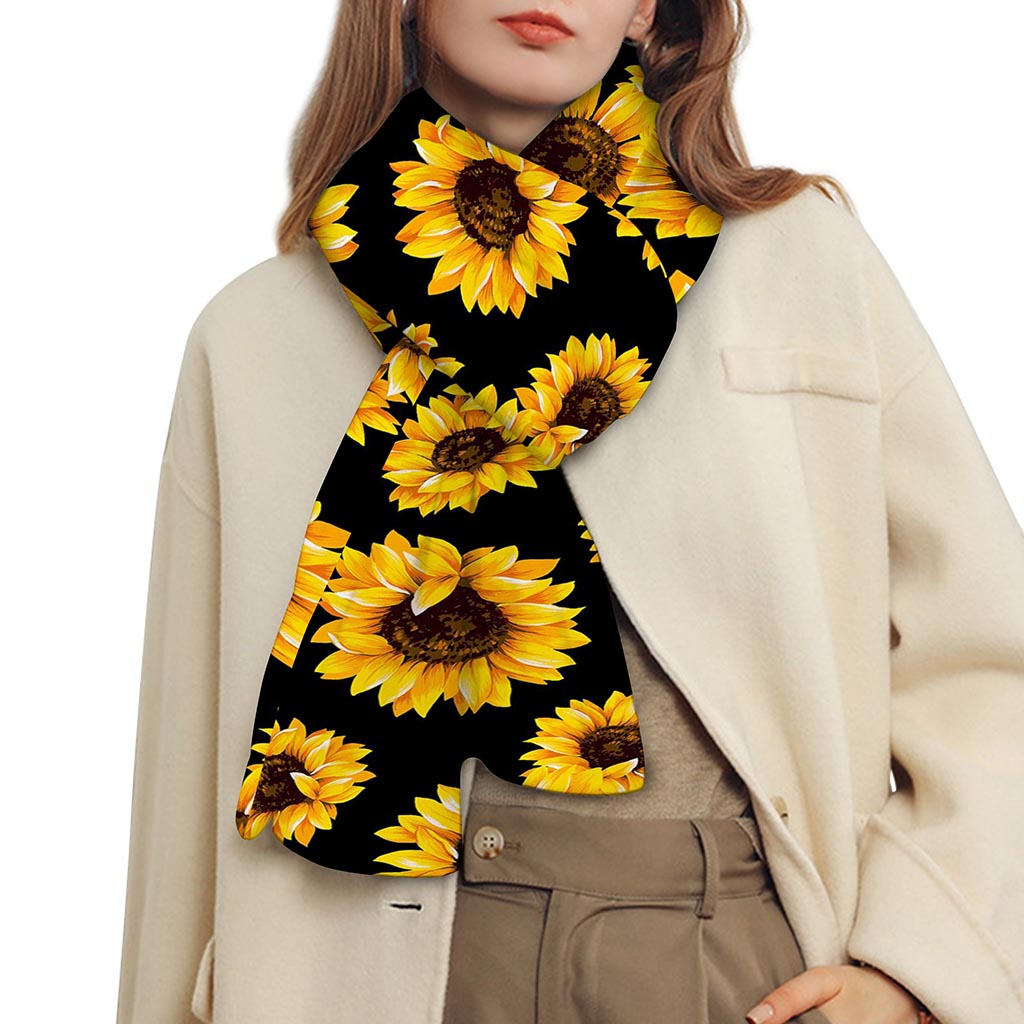 Black Sunflower Pattern Print Scarf