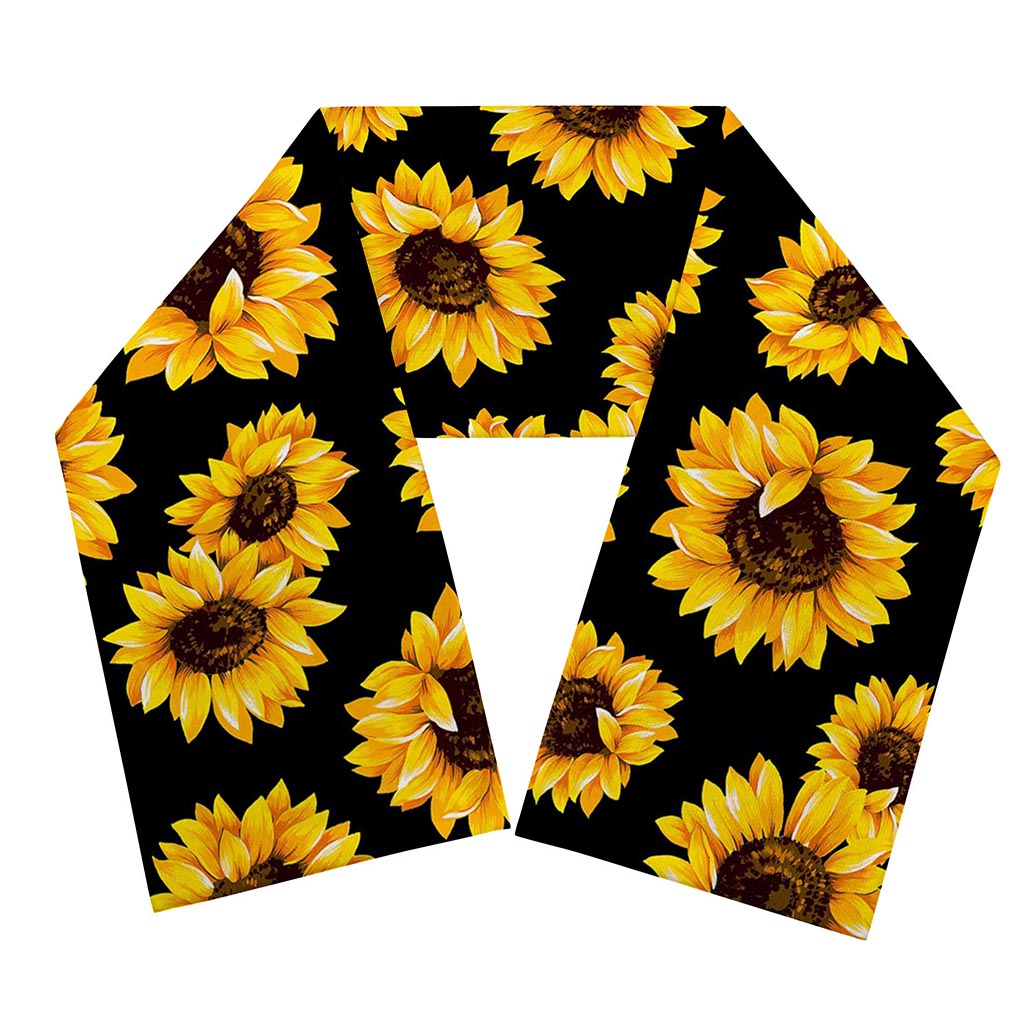 Black Sunflower Pattern Print Scarf