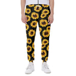 Black Sunflower Pattern Print Scuba Joggers
