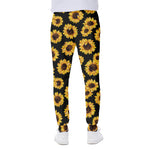 Black Sunflower Pattern Print Scuba Joggers