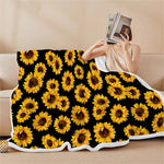 Black Sunflower Pattern Print Sherpa Blanket