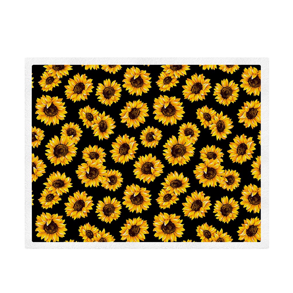 Black Sunflower Pattern Print Sherpa Blanket