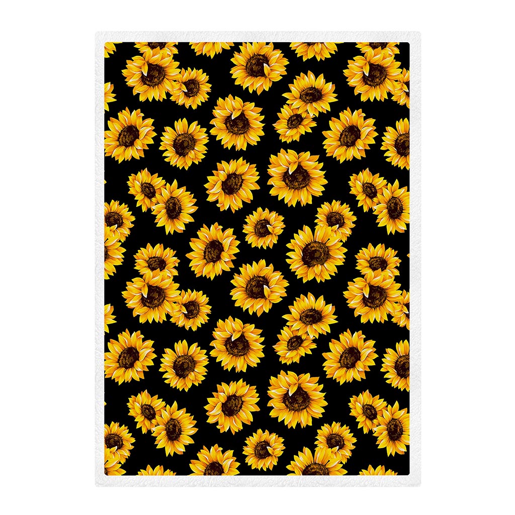 Black Sunflower Pattern Print Sherpa Blanket