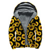 Black Sunflower Pattern Print Sherpa Lined Zip Up Hoodie
