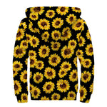 Black Sunflower Pattern Print Sherpa Lined Zip Up Hoodie