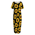 Black Sunflower Pattern Print Short Sleeve Long Nightdress