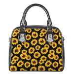 Black Sunflower Pattern Print Shoulder Handbag
