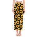 Black Sunflower Pattern Print Side Slit Maxi Skirt
