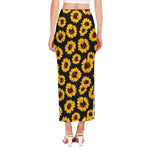 Black Sunflower Pattern Print Side Slit Maxi Skirt