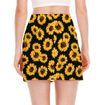 Black Sunflower Pattern Print Side Slit Mini Skirt
