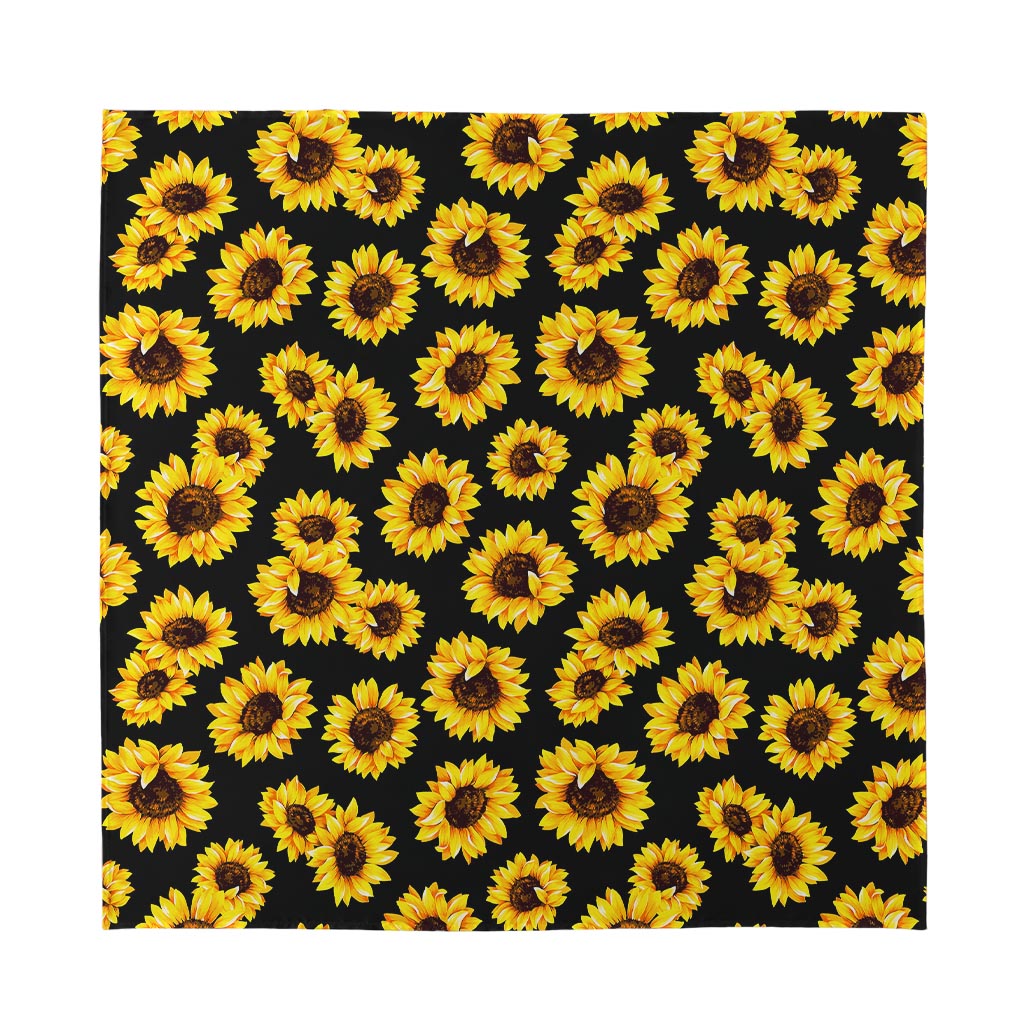 Black Sunflower Pattern Print Silk Bandana