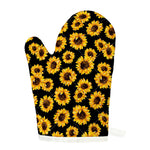 Black Sunflower Pattern Print Single Oven Mitt