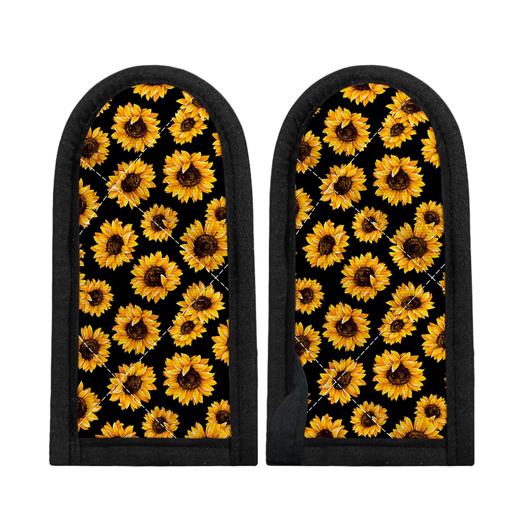 Black Sunflower Pattern Print Skillet Handle Cover