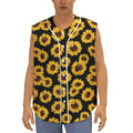 Black Sunflower Pattern Print Sleeveless Baseball Jersey