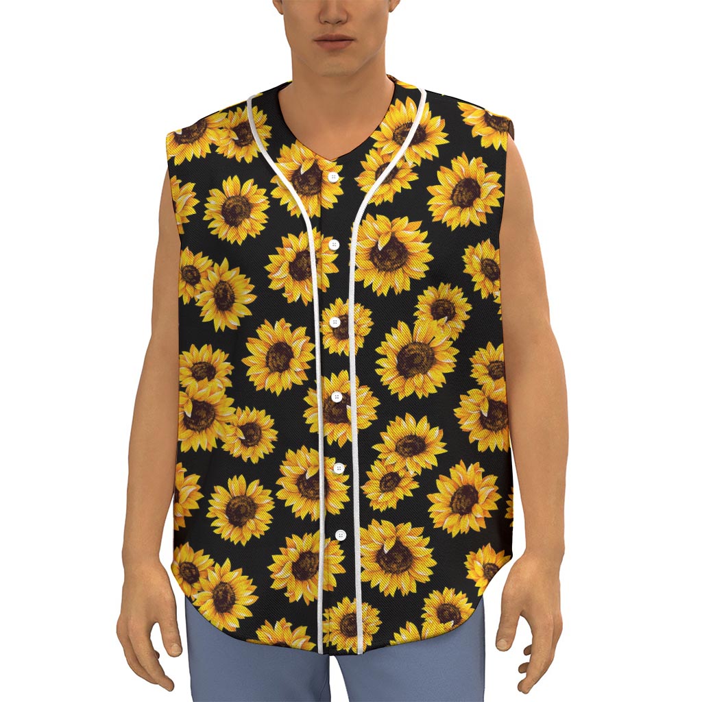 Black Sunflower Pattern Print Sleeveless Baseball Jersey