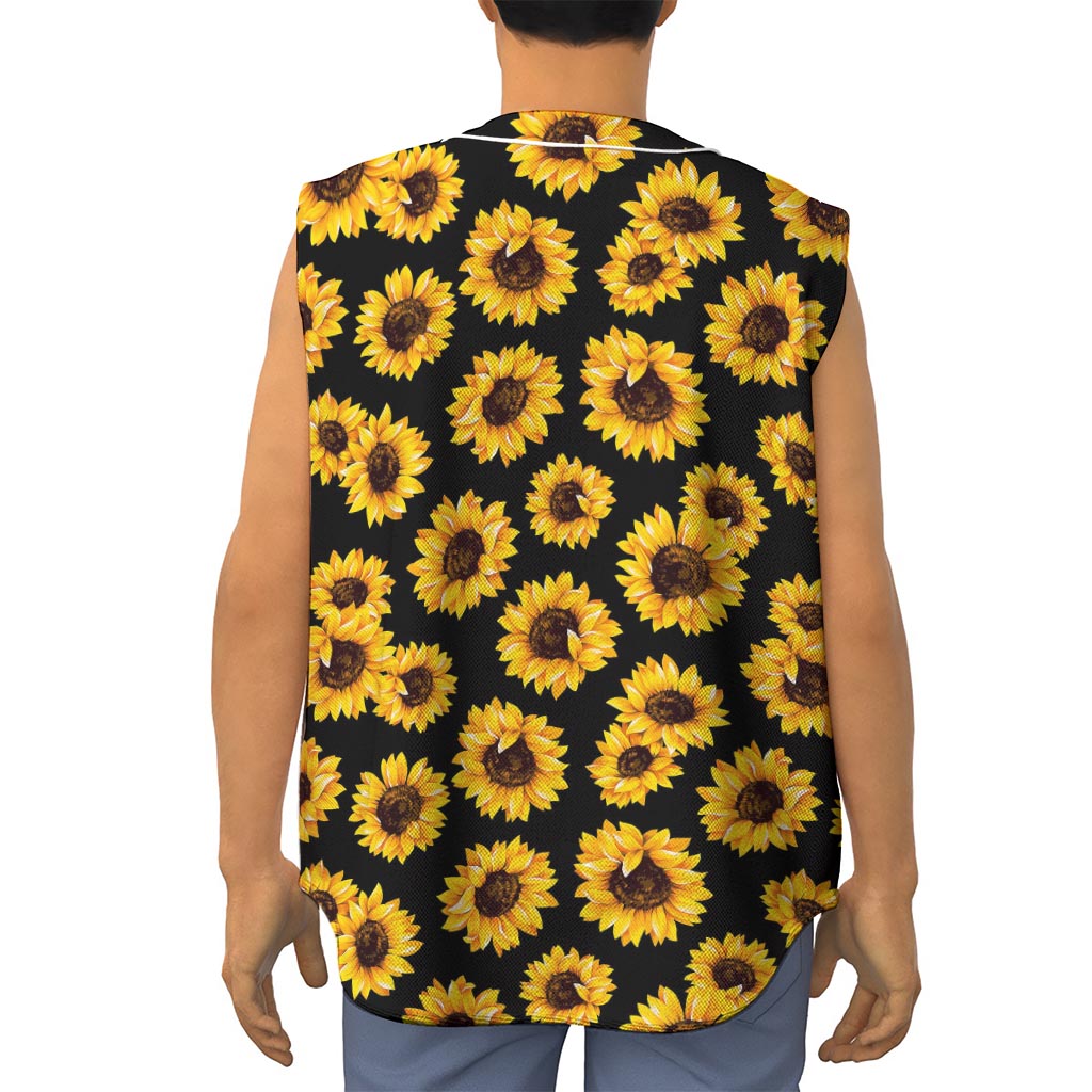 Black Sunflower Pattern Print Sleeveless Baseball Jersey