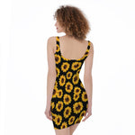 Black Sunflower Pattern Print Sleeveless Bodycon Dress