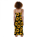 Black Sunflower Pattern Print Slim Fit Midi Cami Dress
