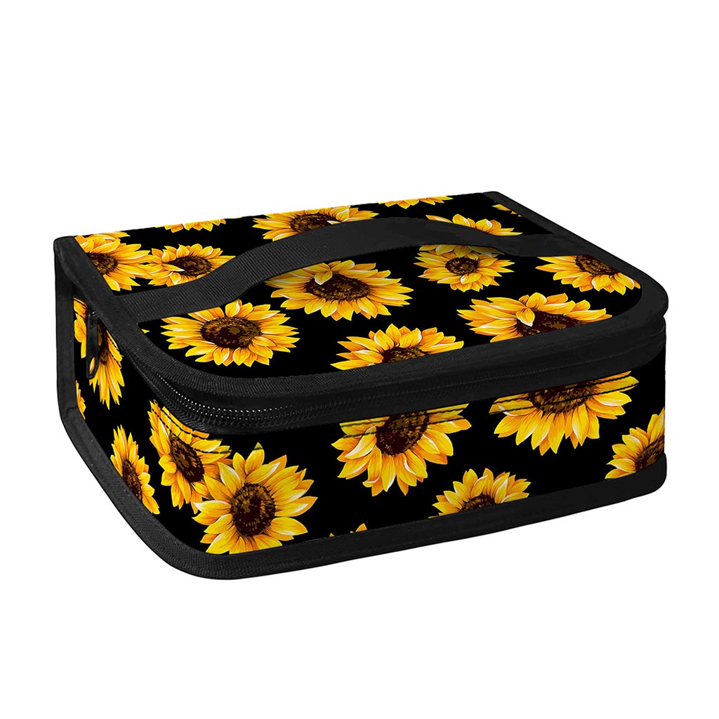 Black Sunflower Pattern Print Small Lunch Bag
