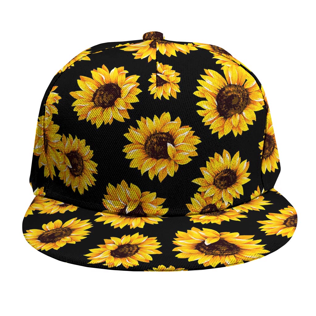 Black Sunflower Pattern Print Snapback Cap