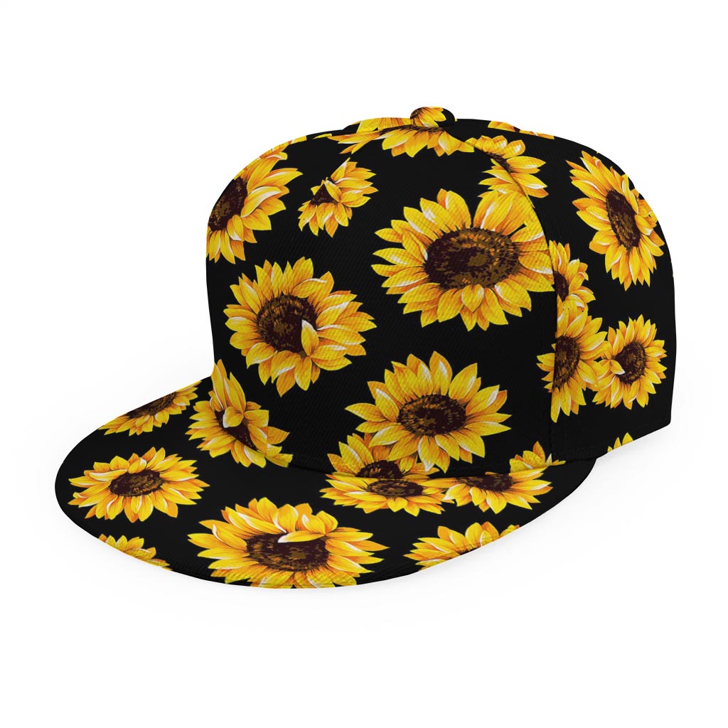 Black Sunflower Pattern Print Snapback Cap