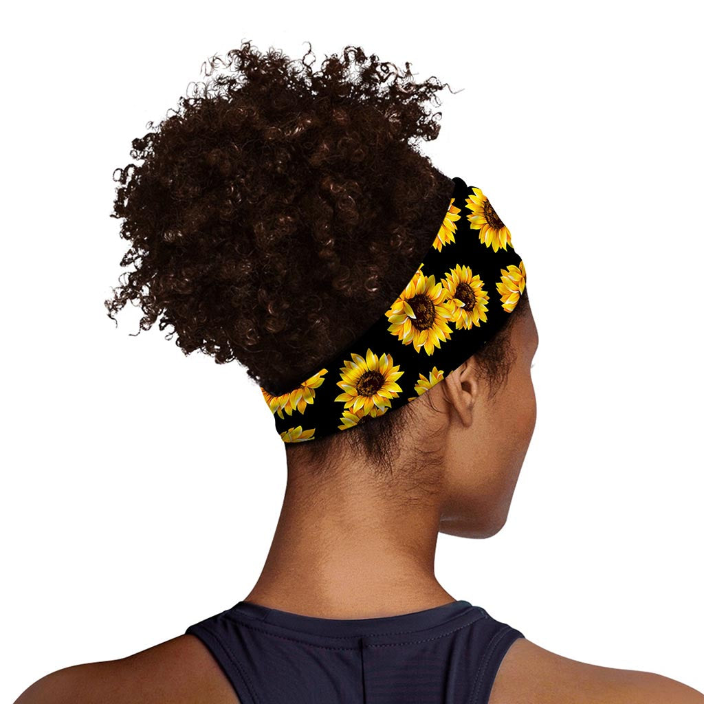 Black Sunflower Pattern Print Sports Headband