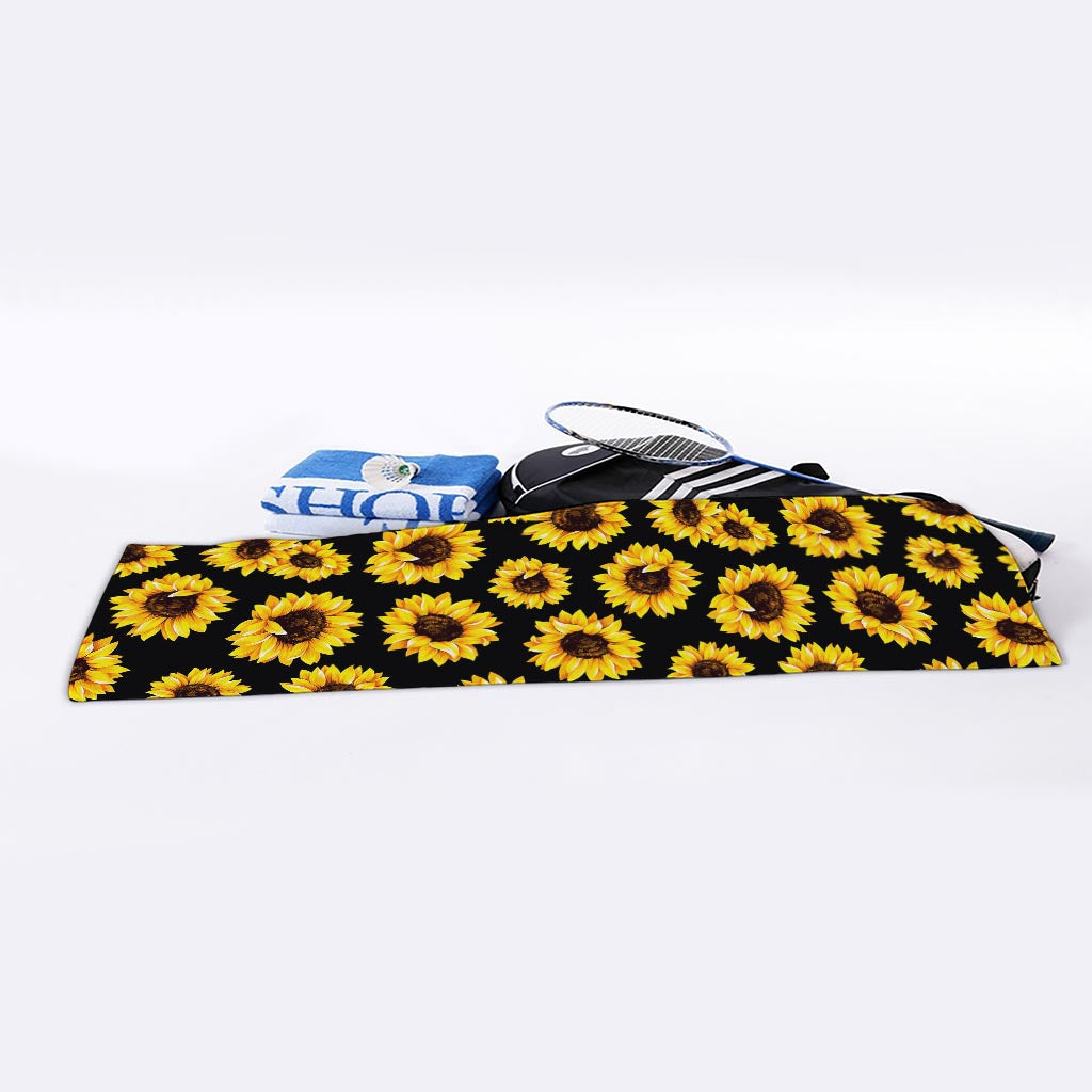 Black Sunflower Pattern Print Sports Towel