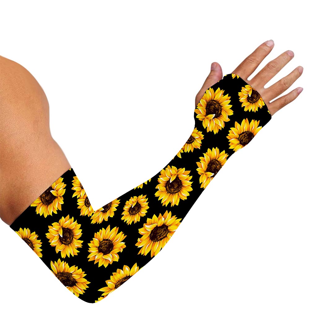 Black Sunflower Pattern Print Sun Protection Arm Sleeves