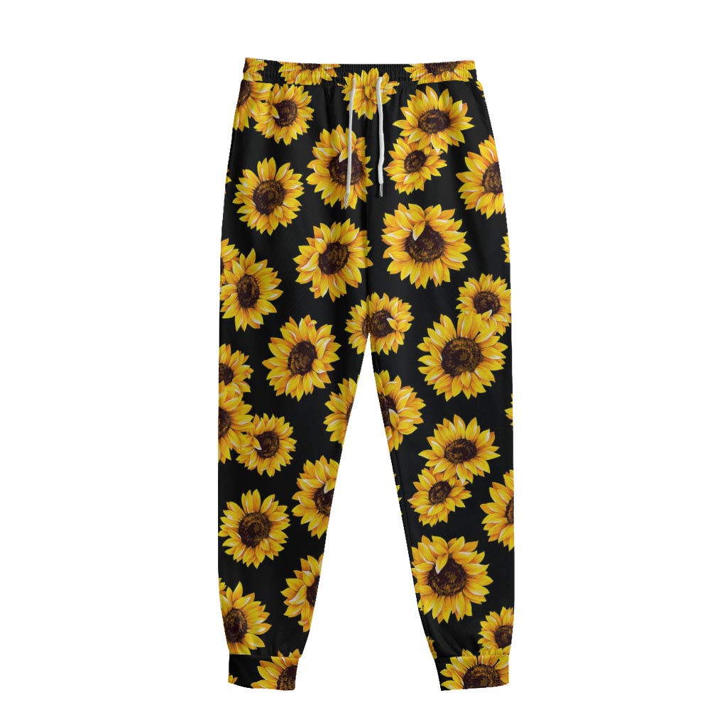 Black Sunflower Pattern Print Sweatpants