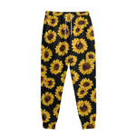 Black Sunflower Pattern Print Sweatpants