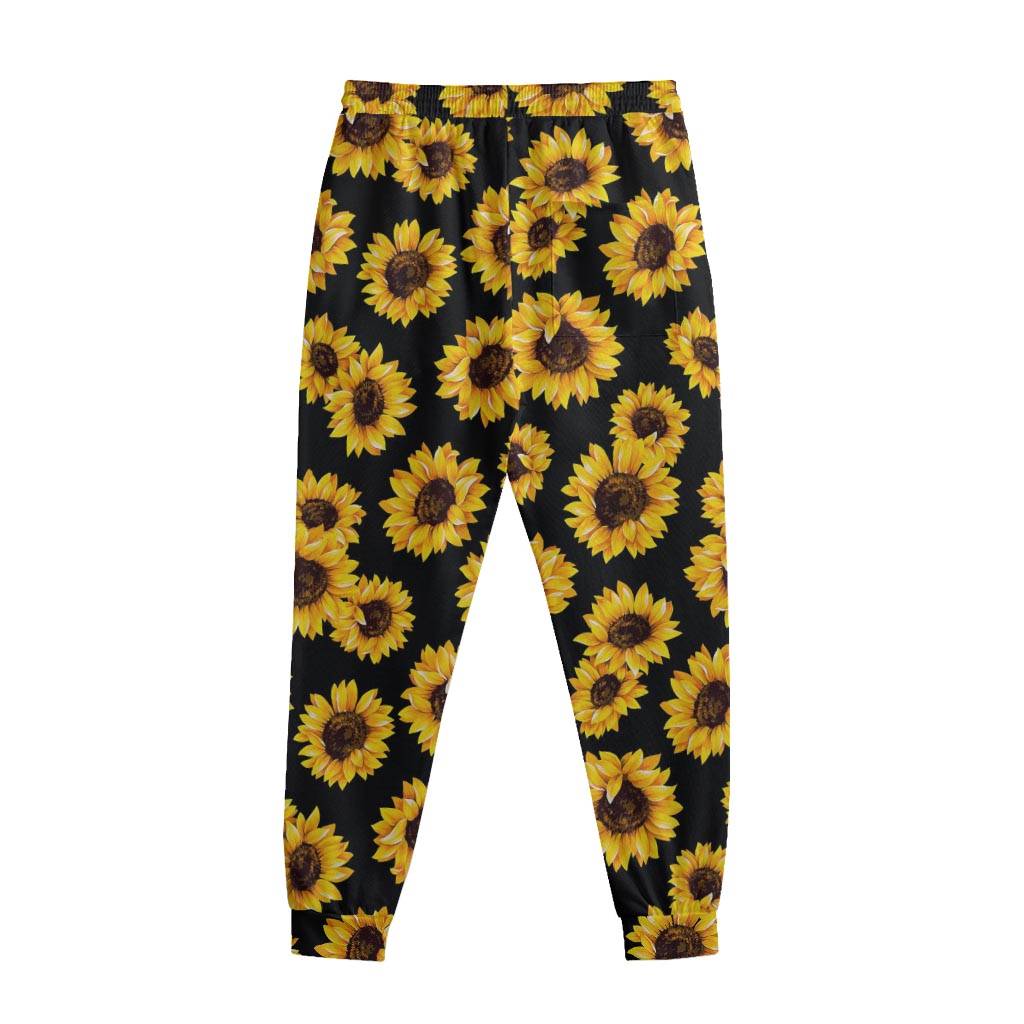 Black Sunflower Pattern Print Sweatpants