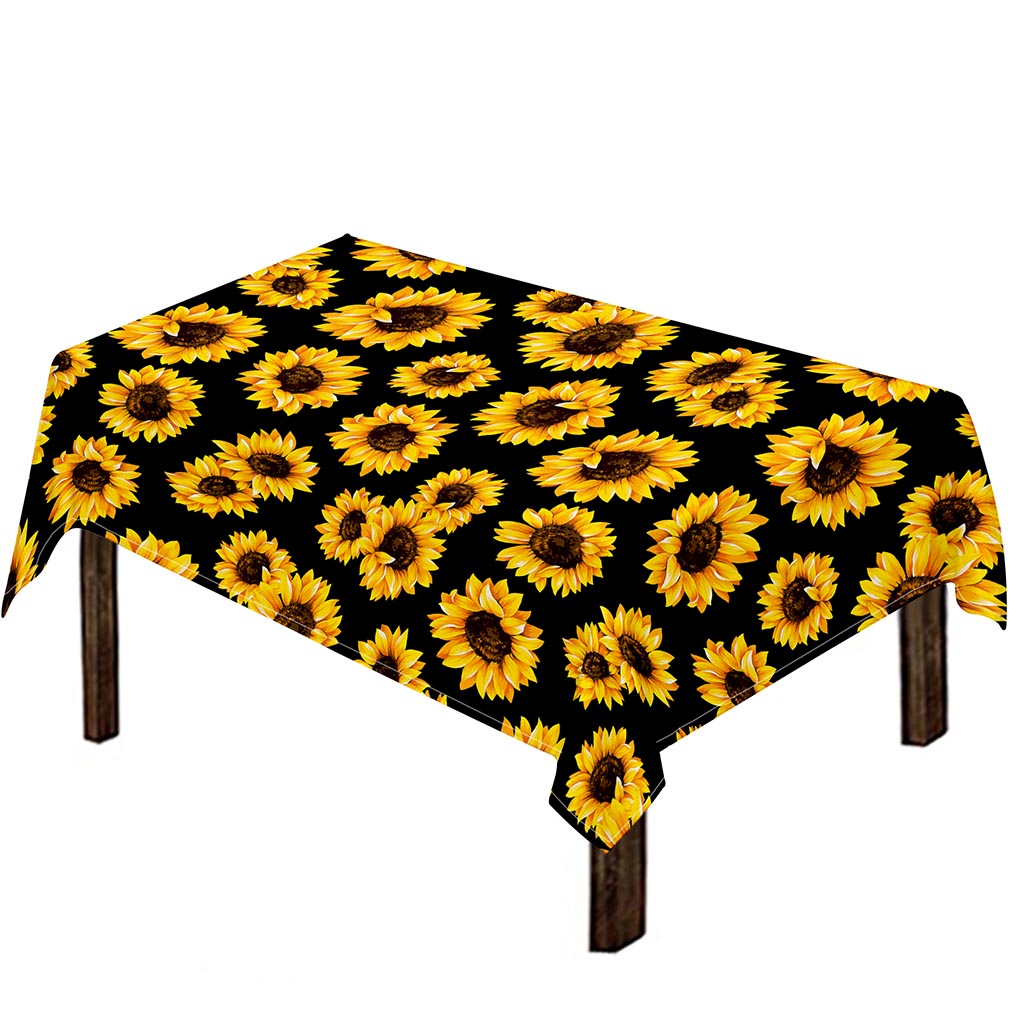 Black Sunflower Pattern Print Tablecloth