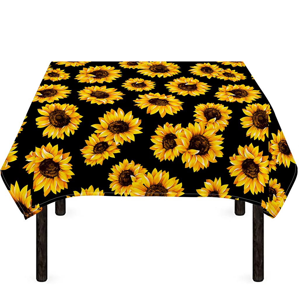 Black Sunflower Pattern Print Tablecloth