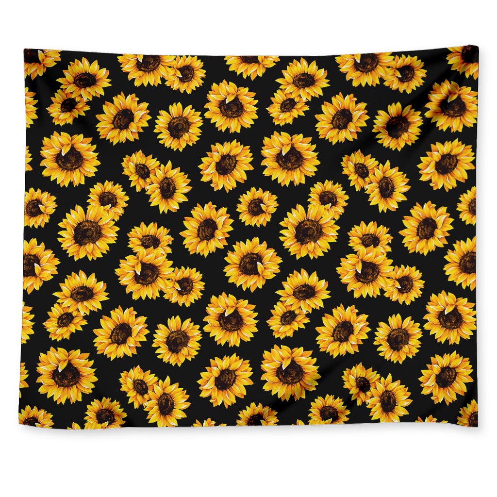 Black Sunflower Pattern Print Tapestry