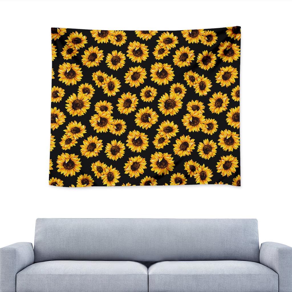 Black Sunflower Pattern Print Tapestry