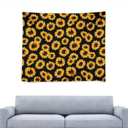 Black Sunflower Pattern Print Tapestry