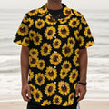 Black Sunflower Pattern Print Textured Short Sleeve Shirt