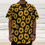 Black Sunflower Pattern Print Textured Short Sleeve Shirt