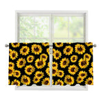 Black Sunflower Pattern Print Tier Curtains