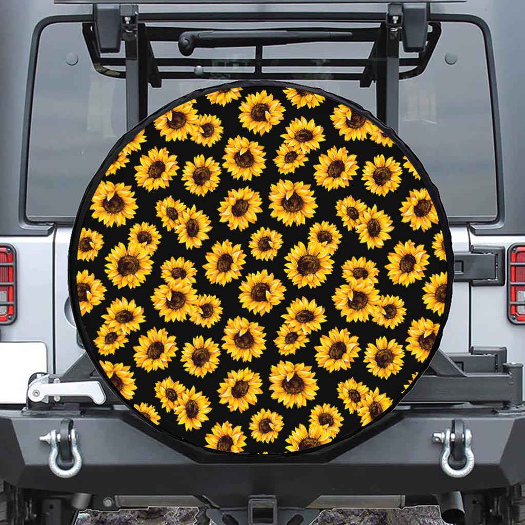 Black Sunflower Pattern Print Tire Cover