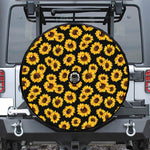 Black Sunflower Pattern Print Tire Cover With Camera Hole