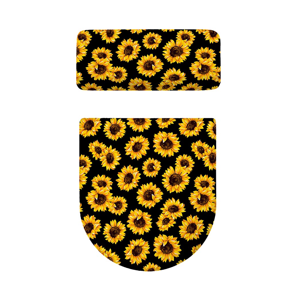 Black Sunflower Pattern Print Toilet Lid And Tank Cover Set