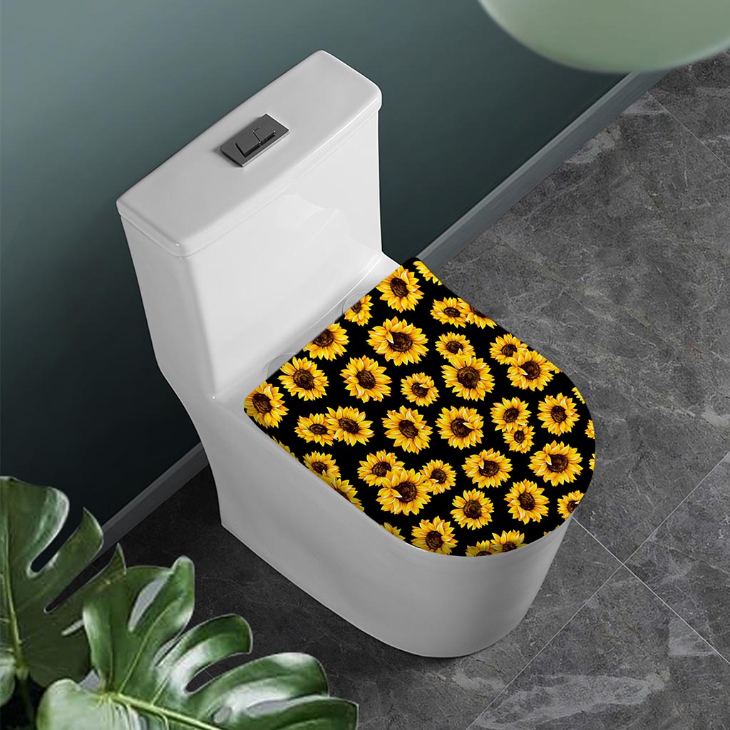 Black Sunflower Pattern Print Toilet Lid Cover